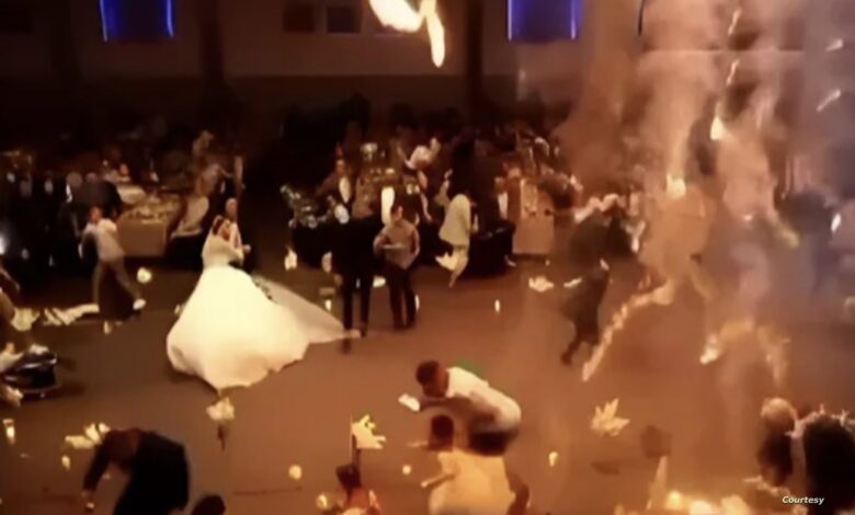 فيديو يوثق لحظة تساقط النيران على رؤوس الضحايا زفاف الحمدانية