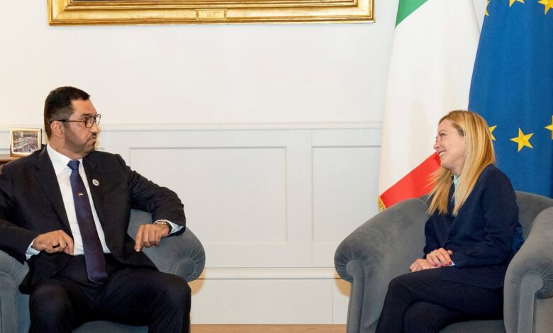 رئيس COP28 يبحث مع رئيسة وزراء إيطاليا رفع الطموح المناخي